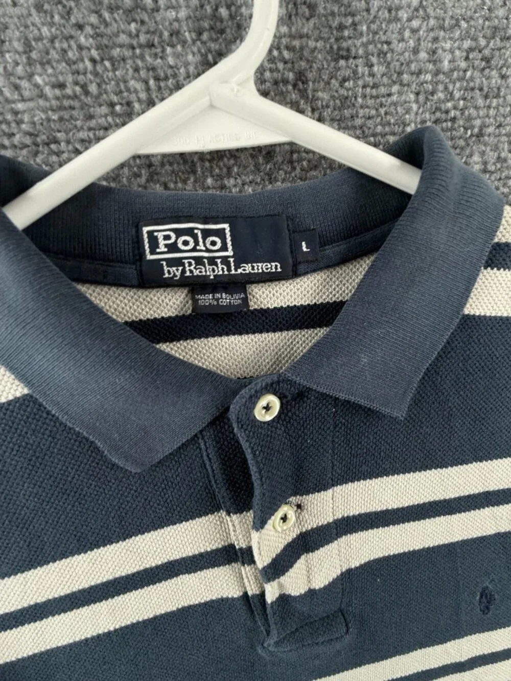 Polo Ralph Lauren Striped Blue White Short Sleeve Polo Shirt Men Cotton Mesh LG
